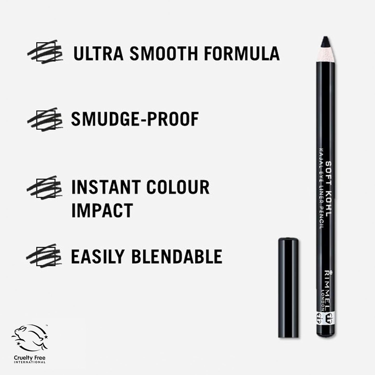 Rimmel London Soft Kohl Smudge-proof Eyeliner Pencil, Jet Black